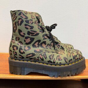 NIB Khaki Green Distorted Leopard Dr Martens - Size 9